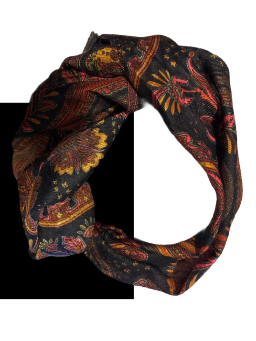 Vintage Paisley Black Scarf with Autumn Hues NWOTS - Picture 2 of 13